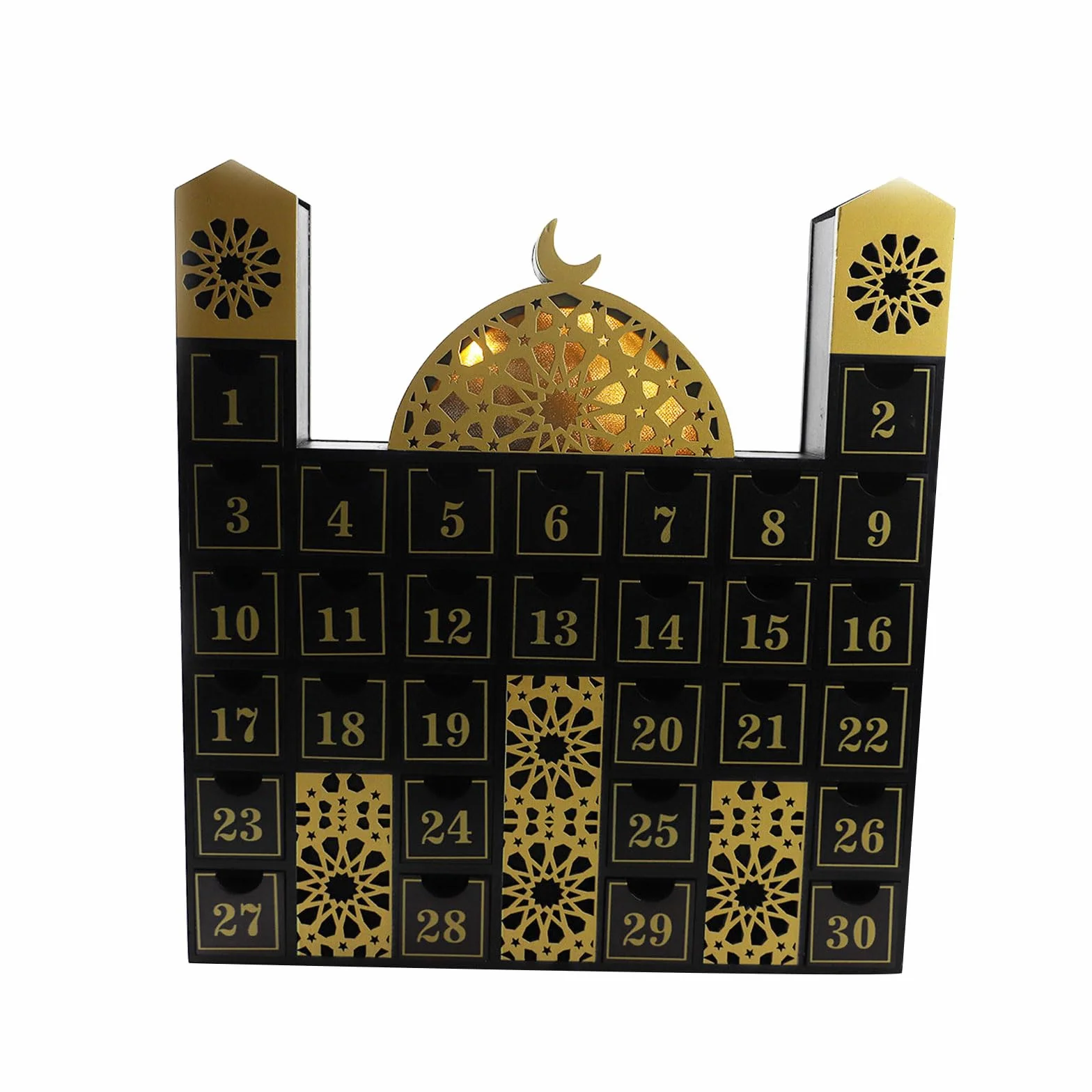 Eid - Calendario de cuenta regresiva de madera con luz LED, calendario de Adviento para niños y adultos, decoración del hogar, fiesta, regalo, calendario de Adviento