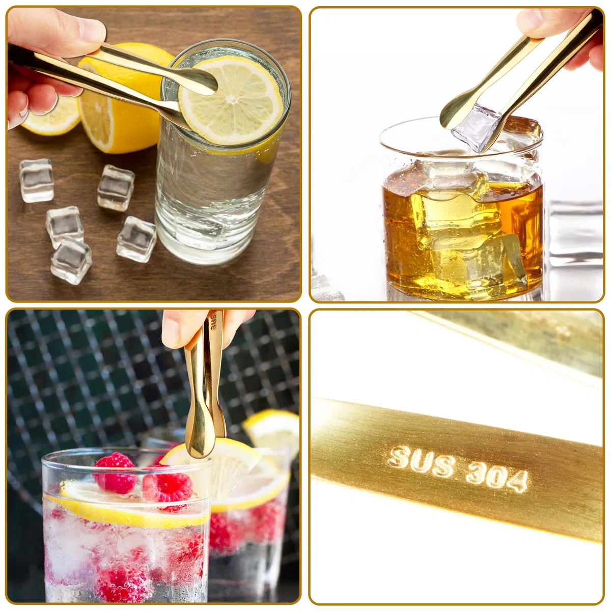 10 mini pinzas para servir, pinzas pequeñas de acero inoxidable de 4.2 pulgadas para aperitivos, azúcar, embutidos, postres, fiesta de té, barra de café. Mini pinzas para aperitivos (oro,