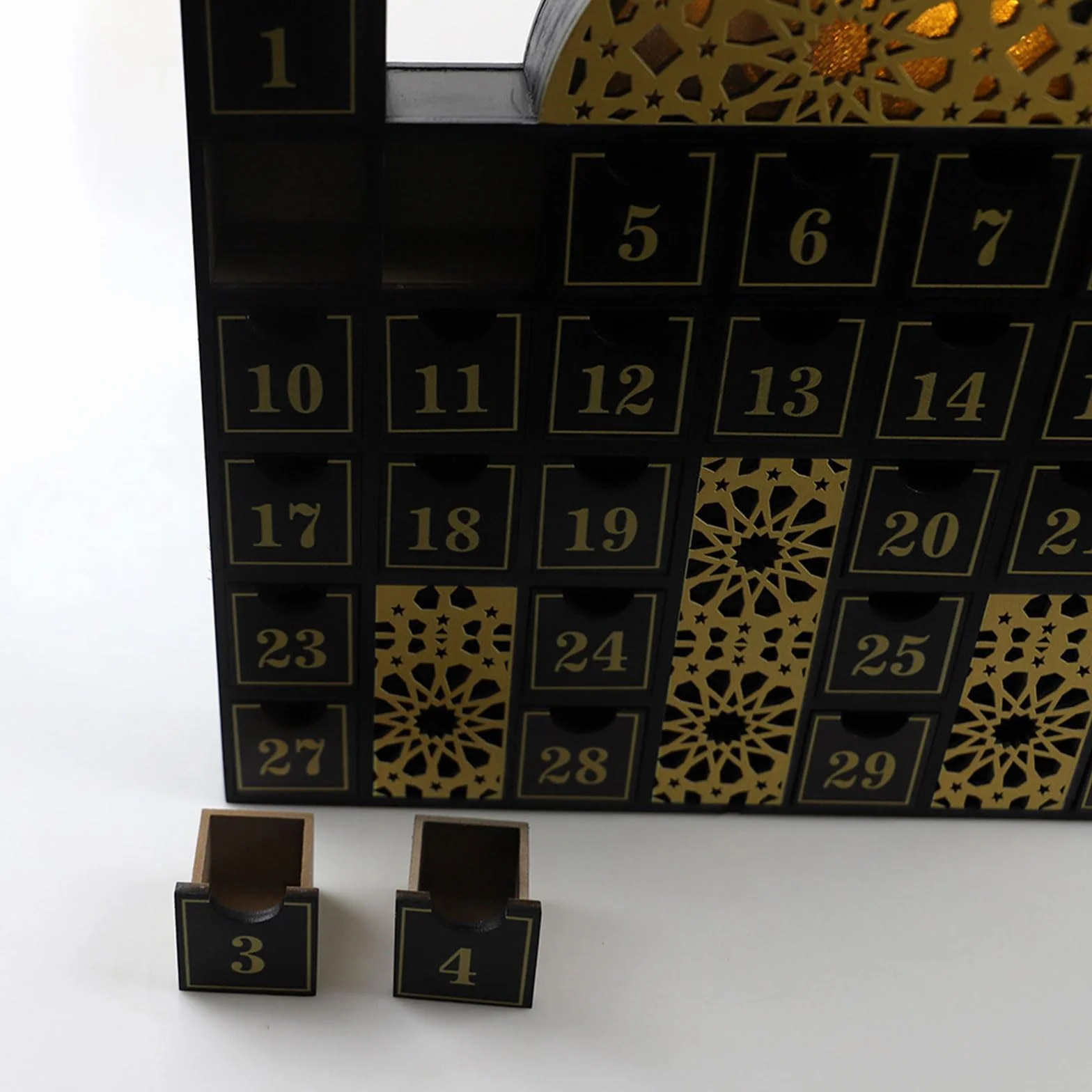 Eid - Calendario de cuenta regresiva de madera con luz LED, calendario de Adviento para niños y adultos, decoración del hogar, fiesta, regalo, calendario de Adviento