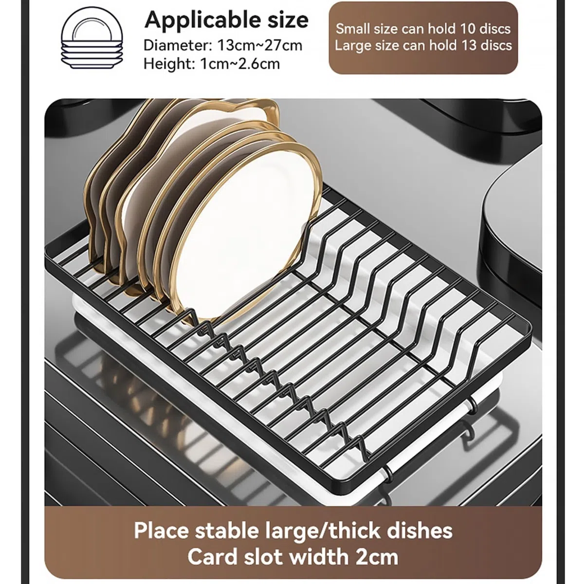 Lar - Escurridor de platos de acero inoxidable de 2 niveles con escurridor, siles y portavasos, nizer de encimera de cocina a prueba de óxido, diseño que ahorra espacio (negro, 43 x 39 cm)