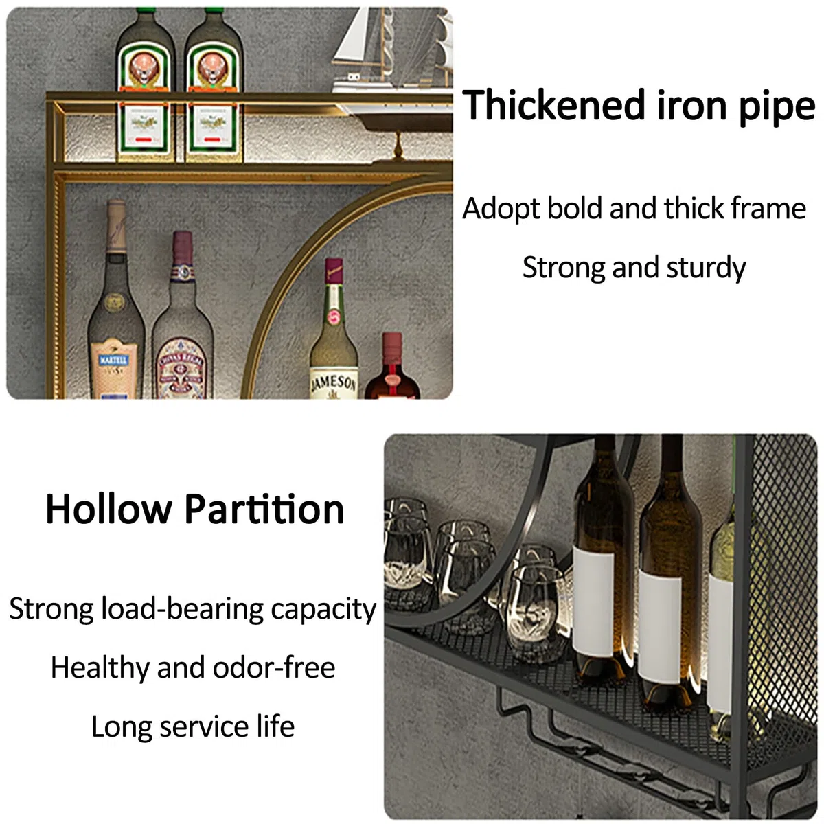 Botellero De Hierro De Estilo Industrial,Botellero De Metal Para La Pared Con Portavasos,Enfriador De Vino Montado En La Pared Para Bar,Estante Para Botellas De Vino Y Copas De Vino,Estantería De Vino