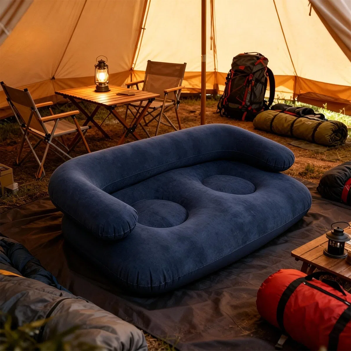 Sofá Hinchable de Camping,Sofá Plegable Afelpado Portátil Y Cómodo con Reposabrazos - Sillón de Aire,para Salón Películas Viajes Jardín Patio Terraza Porche Balcón Interiores Dormitorio