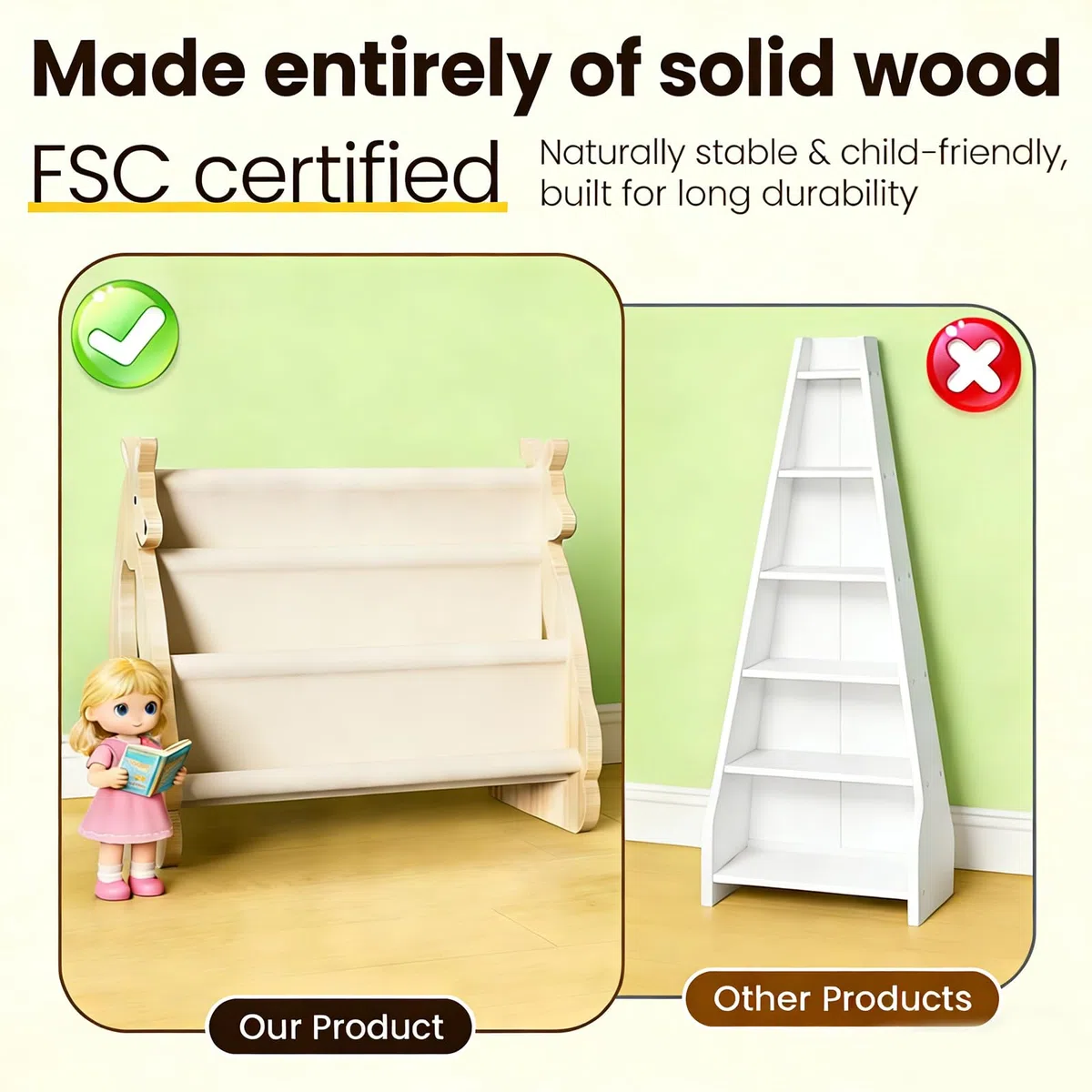 Estantería para niños, estantería de madera de doble cara con asa, organizador de libros para habitación de los niños, estantería para habitación de niños, estantería para habitación infantil, sala de