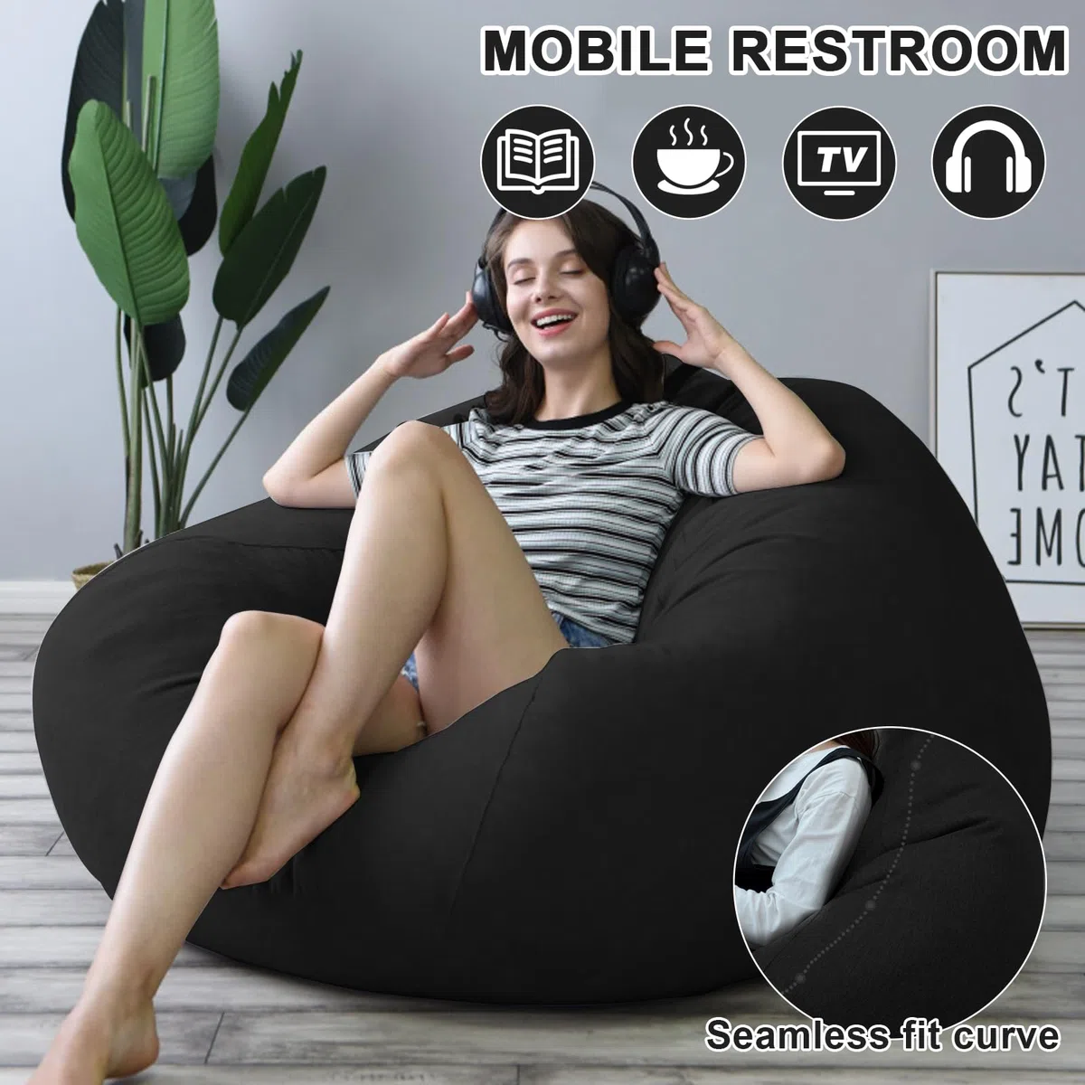 MeYuxg Puff Salon Adulto, Puff Gamer XL,100x120 cm Sin Relleno, Solo Funda para Niños y Adultos, Bean Bag para Videojuegos para Interior y Exterior, Salón y Sala de Juegos (Negro)