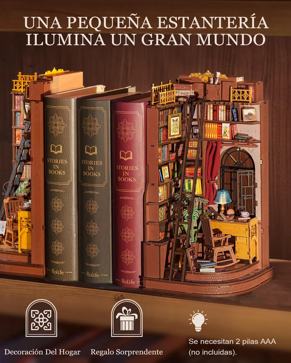 Rolife Book Nook Kit Casas Miniaturas para Montar Silent Corner Study Puzzle Madera 3D Adultos con Luces Decoracion Hogar Libro Maquetas para Construir Adultos Regalo para Profesora Madre Niños