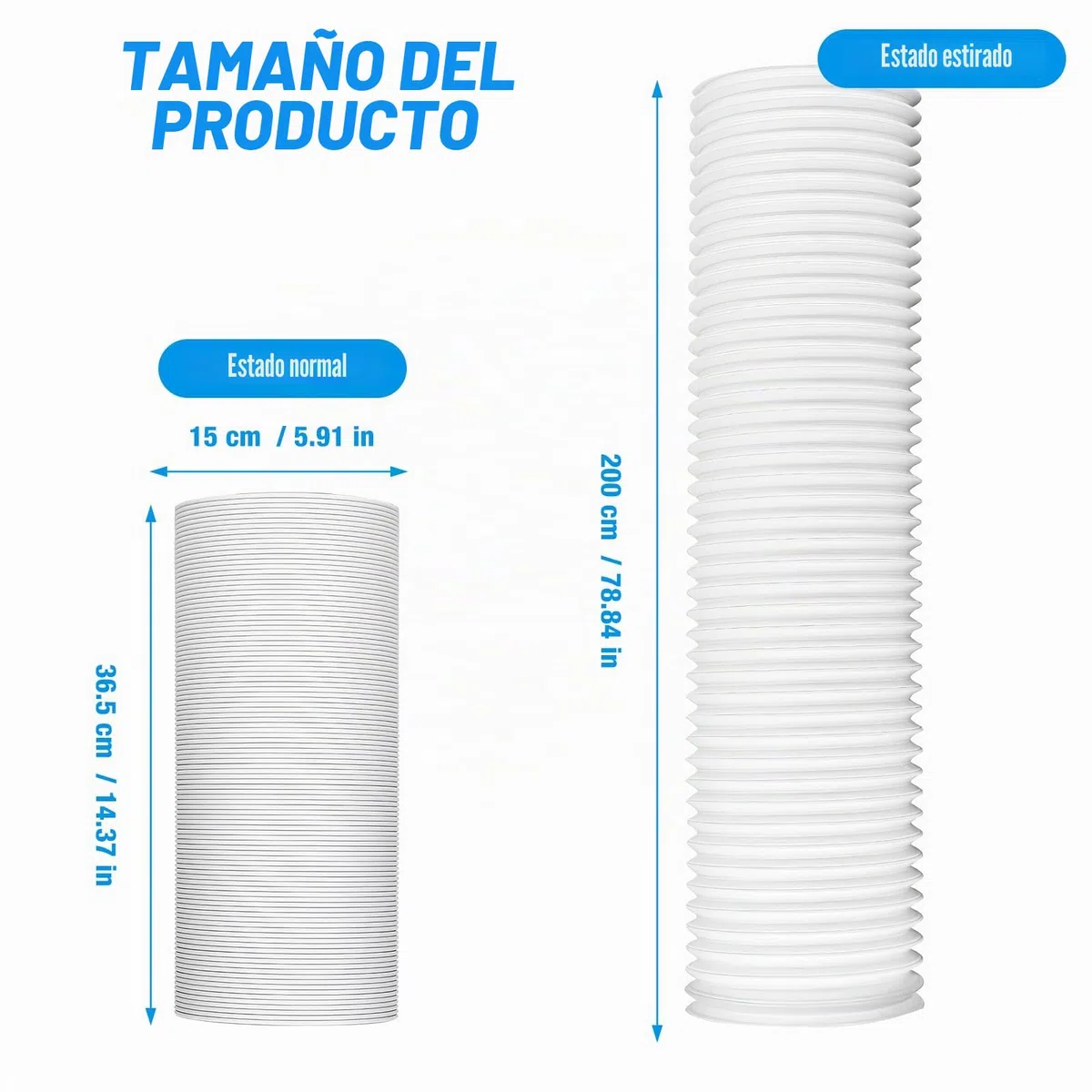 Manguera de aire acondicionado portátil, tubo de aire acondicionado móvil, diámetro de 150 mm y longitud de 200 cm, extensión de tubo AC para aparato de aire acondicionado móvil, secadora de