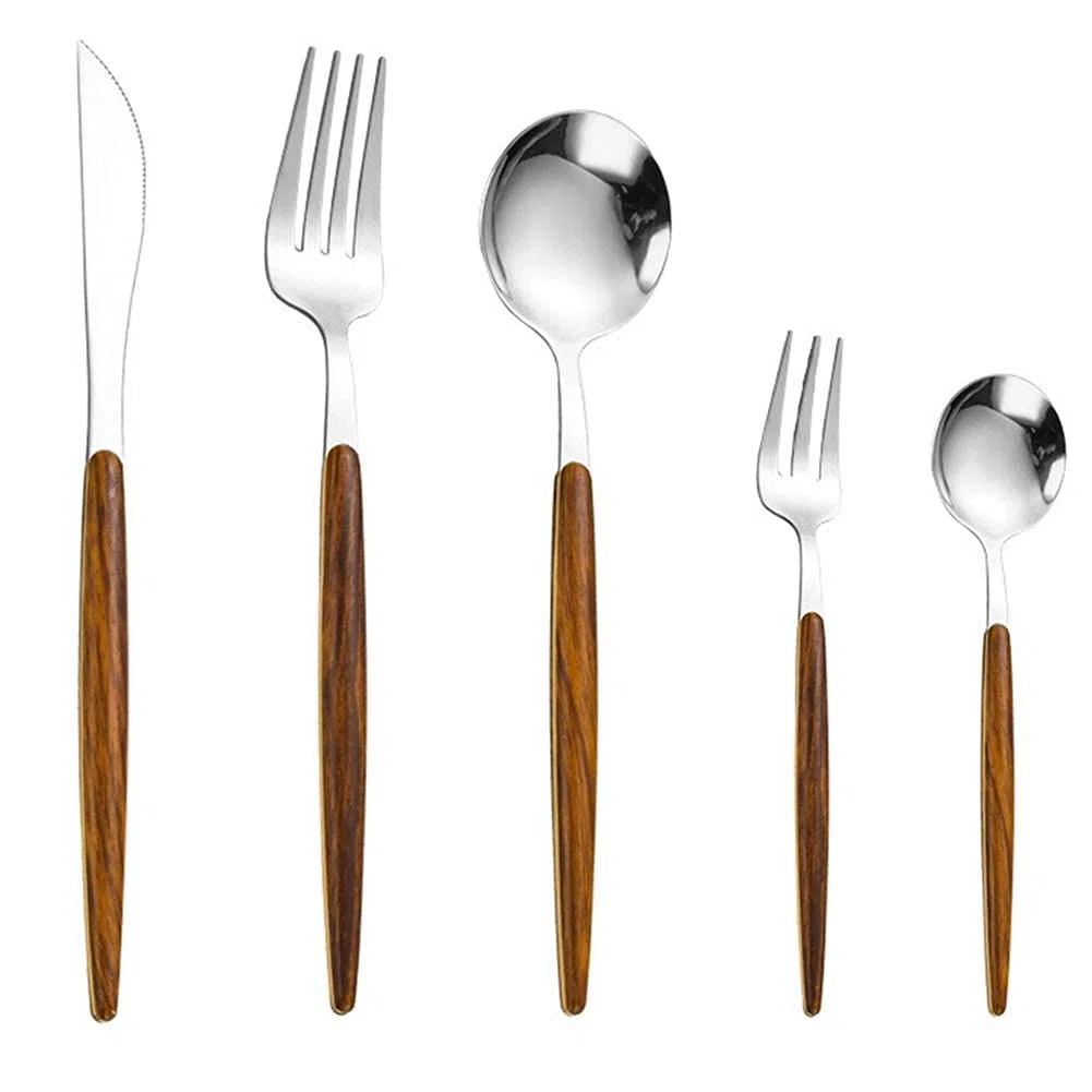 Juego De Cubiertos De Acero Inoxidable Con Mango, Ideal Para Bodas, Fiestas, Cocinas Y Restaurantes. Juego De Cubiertos De Acero Inoxidable Dorado Para Servir, 6 Piezas Con Mangos De Cerámica. Color