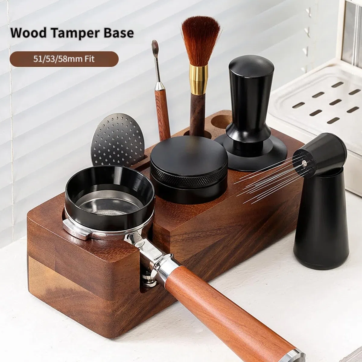 Resistente prensador de madera de sapele para café de 58 mm, tamaño estándar, accesorios para café de cocina para preparar café de madera constante
