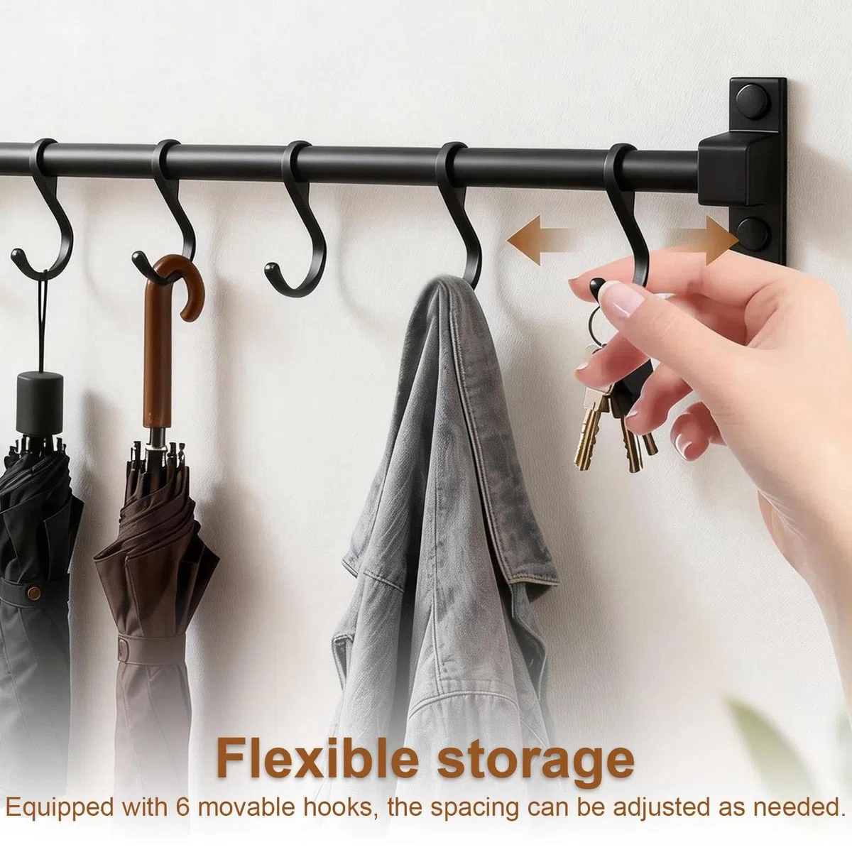 Ganchos Barra Accesorios Cocinas 80 cm, Colgador Utensilios Cocina con 12 Ganchos Extraíbles, Aluminio Barra Colgante de Cocina, Negro, para Colgar Tablas de Cortar, Cucharas, Tijeras