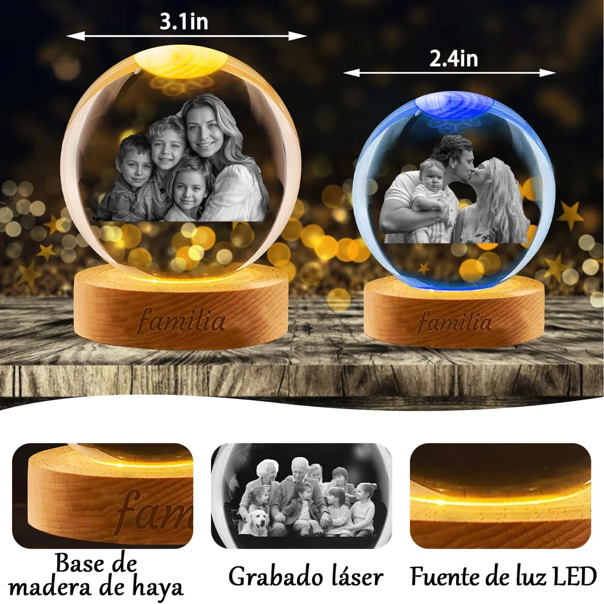 Bolas de Nieve navideñas Personalizadas con Foto, Bolas de Nieve de Cristal con Imagen grabada a láser Personalizada para Regalos Familiares de Navida (Bola de Nieve Personalizada 3)