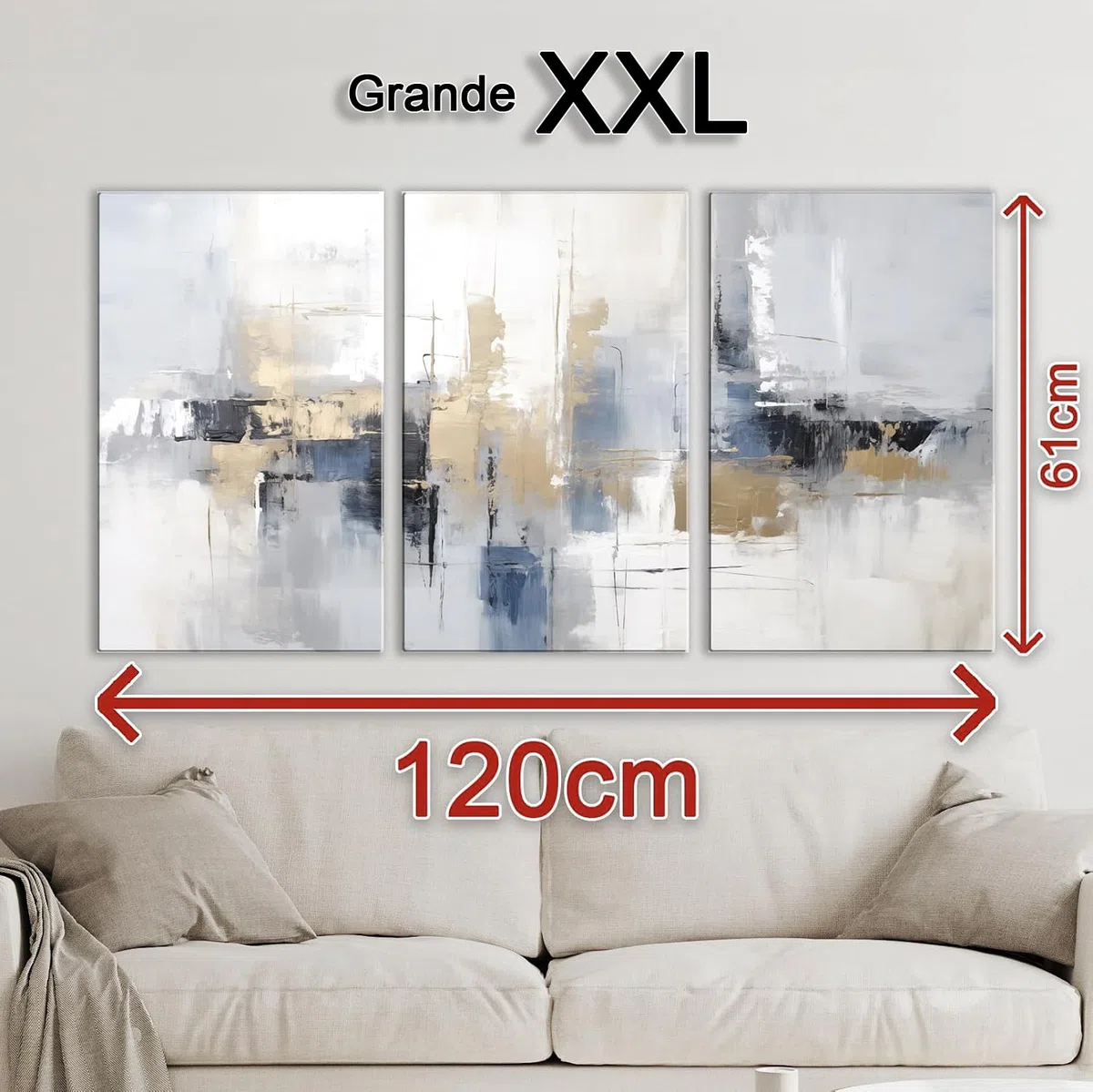INTELIENZOS Tres cuadros modernos para decoracion de salon 120x61cm, 3 lienzos de Océano, estilo abstracto, Abs 4