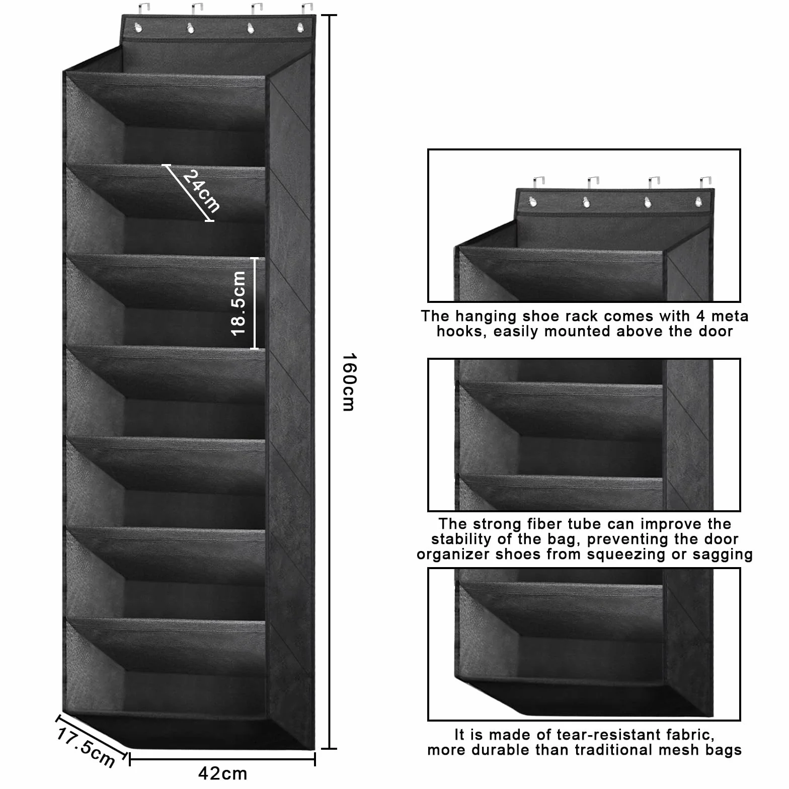 Zapatero de Pared, Organizador Puerta, Zapatero Pared para 24 Pares de Zapatos (Negro)