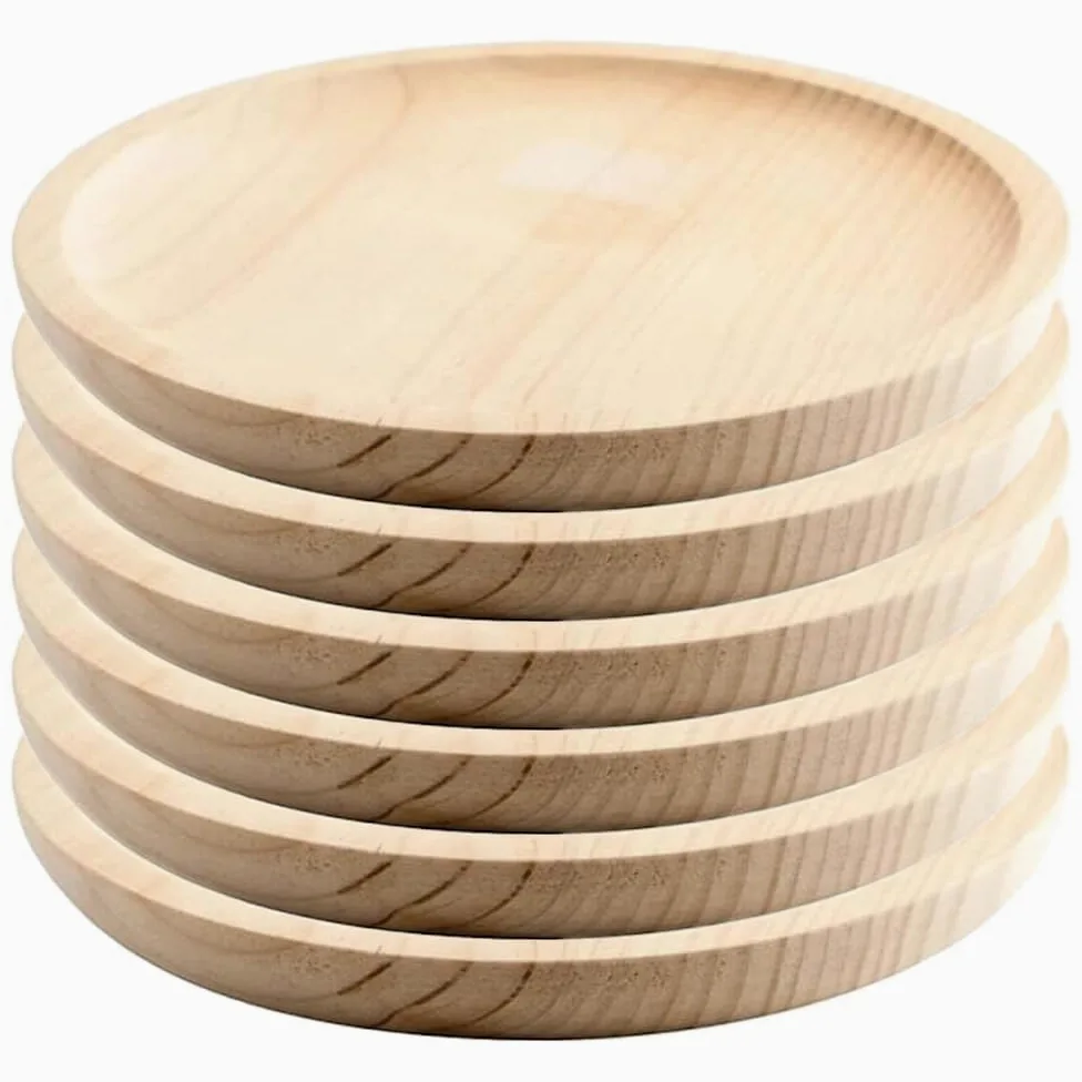 Platos de Madera para Pulpo - Plato para Servir Aperitivos, Jamón, Queso, Embutidos o Pizza - Platos de Presentación - Set de 6 - Diámetro 28 cm