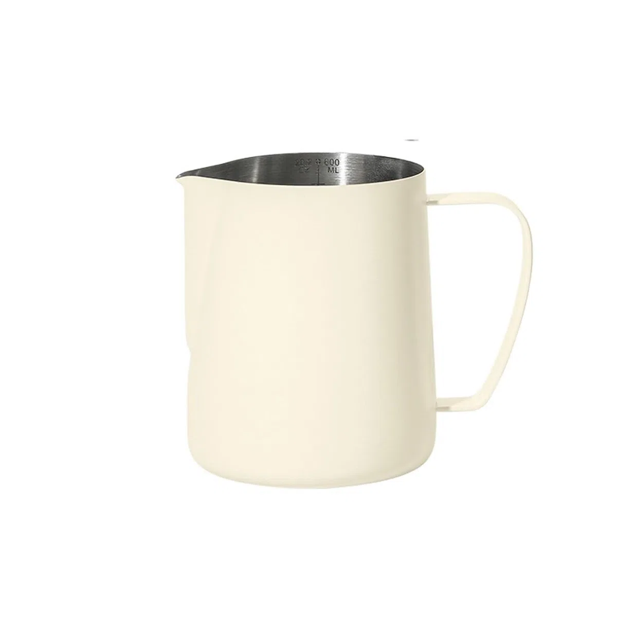 Jarra para Espumar Leche Catación de café Profesional con Boquilla a Escala, Taza de Leche de Acero Inoxidable, Taza for Espuma de Leche, artículos de café(Beige 600ml)
