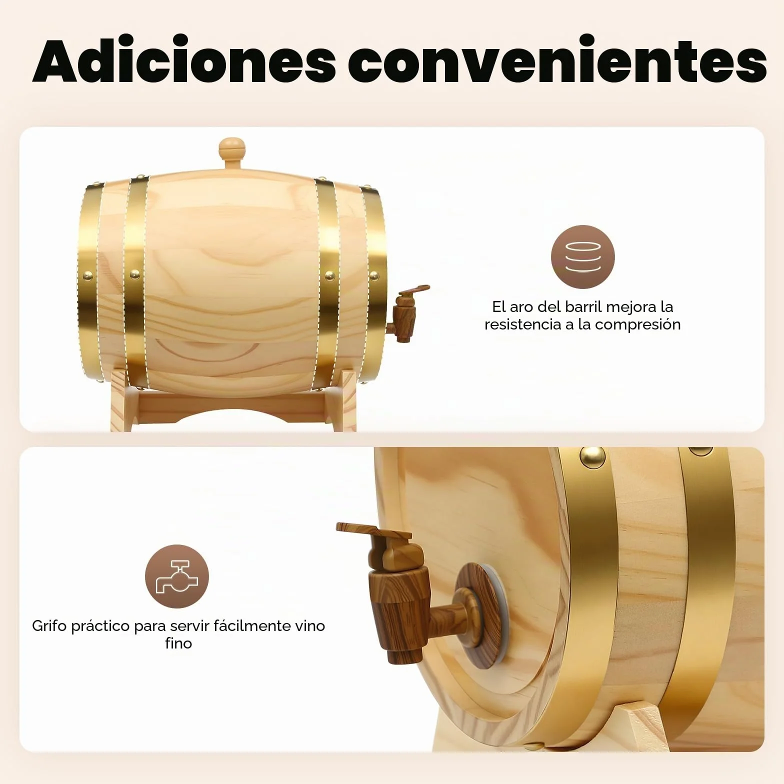 5L Barril de Vino con Grifo 30x22,5x28,5cm Ovalada Barril Madera Resistente al Desgaste, Resistente a Los Golpes con 1 Soporte para Hogares, Hoteles