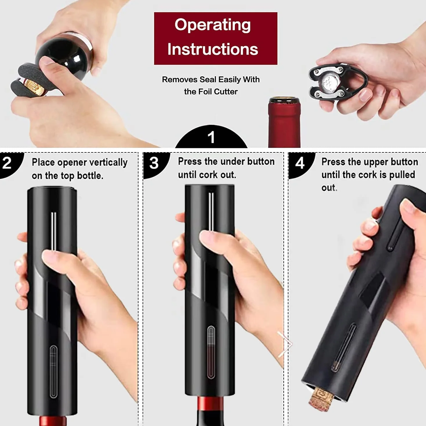 Sacacorchos Eléctrico, USB Recargable Abridor de Vino Automatico Profesional 6 en 1 con Base, Cortacapsulas Botella, Vertedor de Vino, Tapón de Vino de Vacío