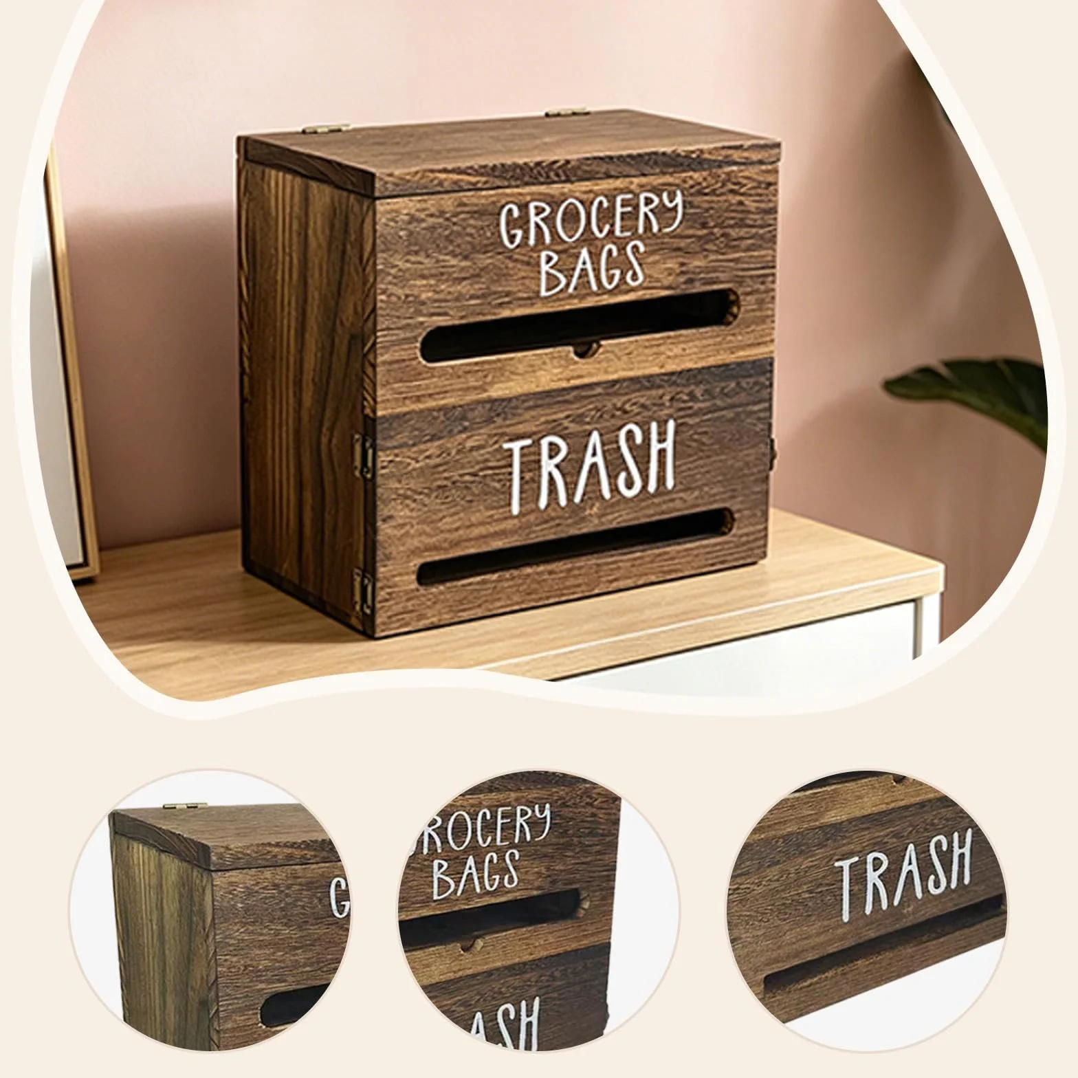 MERIGLARE Dispensador de Bolsas de Basura de Pared, Organizador Multifuncional de Madera, Soporte para Bolsas de Supermercado para Lavandería, Oficina O Garaje, Marrón Oscuro, Individual