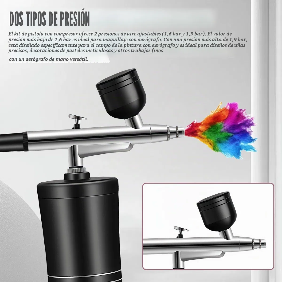 AirBrush Set con compresor: pistola de aerógrafo de mano multifunción, aerógrafo portátil recargable para maquillaje, diseño de uñas, decoración de pasteles, modelado de tatuajes y pintura de