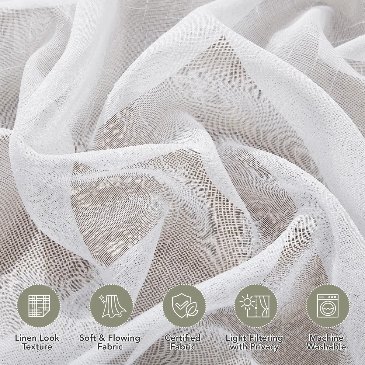 Deconovo Cortinas Translúcidas Blanco para Salón y Dormitorio, Cortinas Modernas 140x220 cm 2 Piezas con Cinta Fruncida, Visillos Efecto Lino, Luz Suave y Acabado Elegante