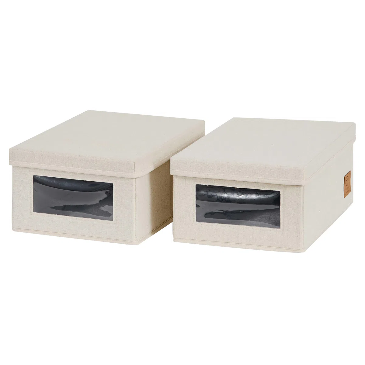 LOVE IT STORE IT - Caja de zapatos apilable, con ventana, almacenamiento de zapatos protegido contra el polvo, paquete de 2 unidades, color beige - 34 x 23 x 15 cm