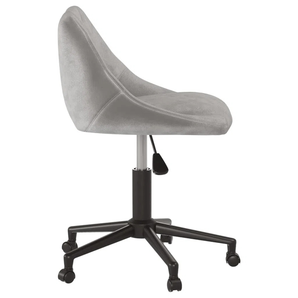 Silla de oficina giratoria gris claro terciopelo con altura regulable 46 x 44 x 67,5 – 79 cm ergonómica, para oficina en casa con ruedas y base de metal estable, asiento cómodo para trabajar y jugar