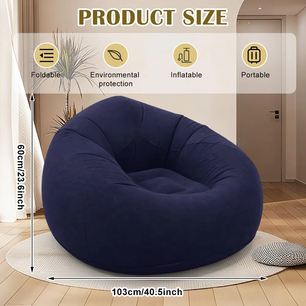 Sofá y sillón hinchable – Cómodo sofá plegable para salón, camping y jardín, inflable rápido y lavable, sillón individual para relajación y ocio (azul)