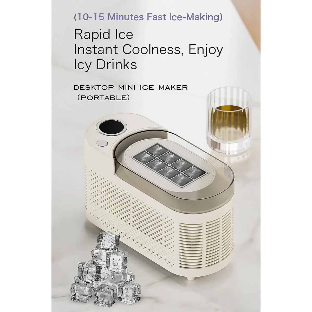 Luocute Fabricante de Hielo Portátil, 120W Cubo de Hielo Rápido que Hace un Automóvil en Casa Mini Fabricante de Cubos de Hielo, Adecuado para Campamento de Cocina RV (Enchufe de la UE)