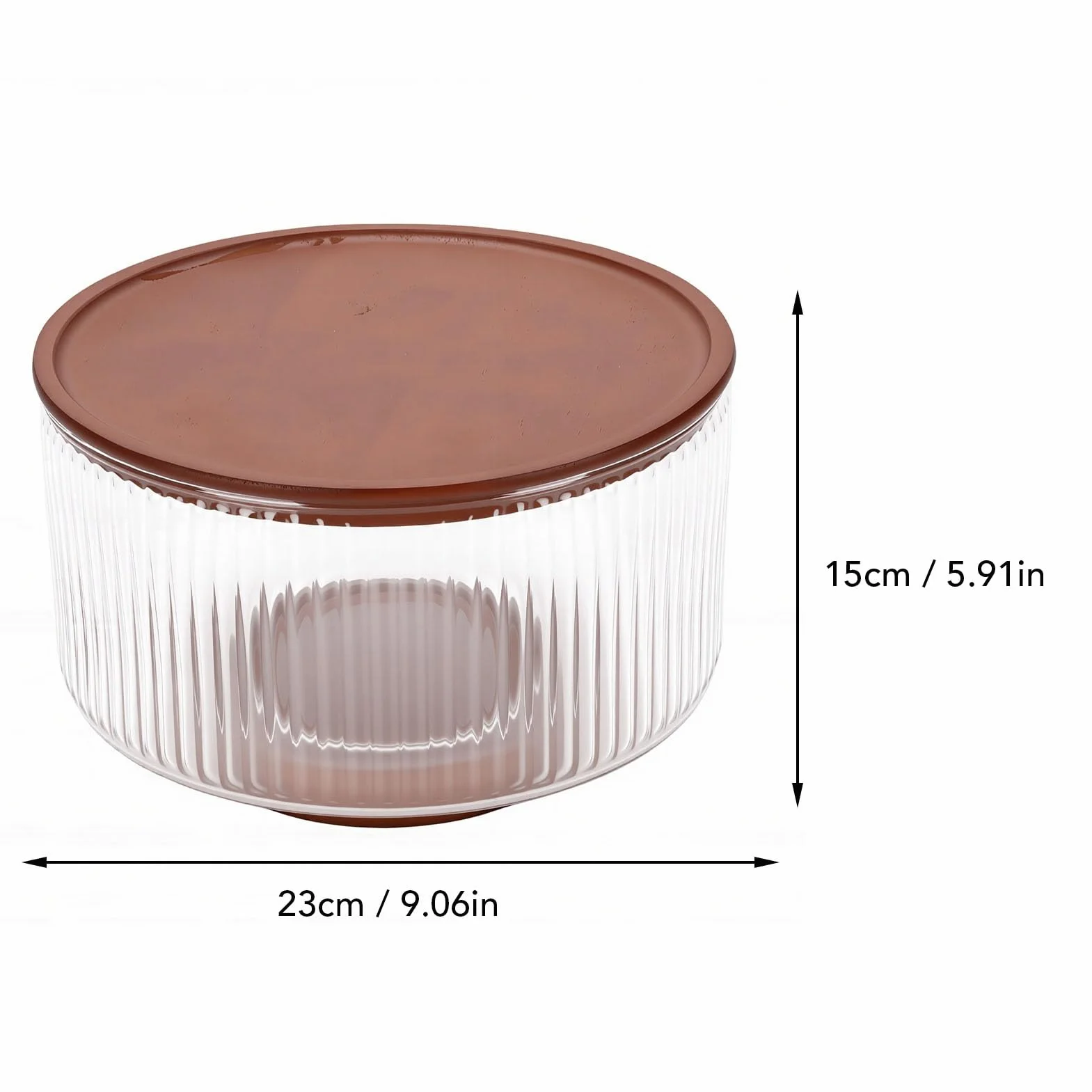 Haofy Ensaladera de Vidrio 9.06x5.91x5.71 Pulgadas 1700g Tazón de Vidrio Acanalado de Gran Capacidad con Tapa de Madera, Tazón Transparente para Servir para Cenas Familiares Ensaladas (claro)