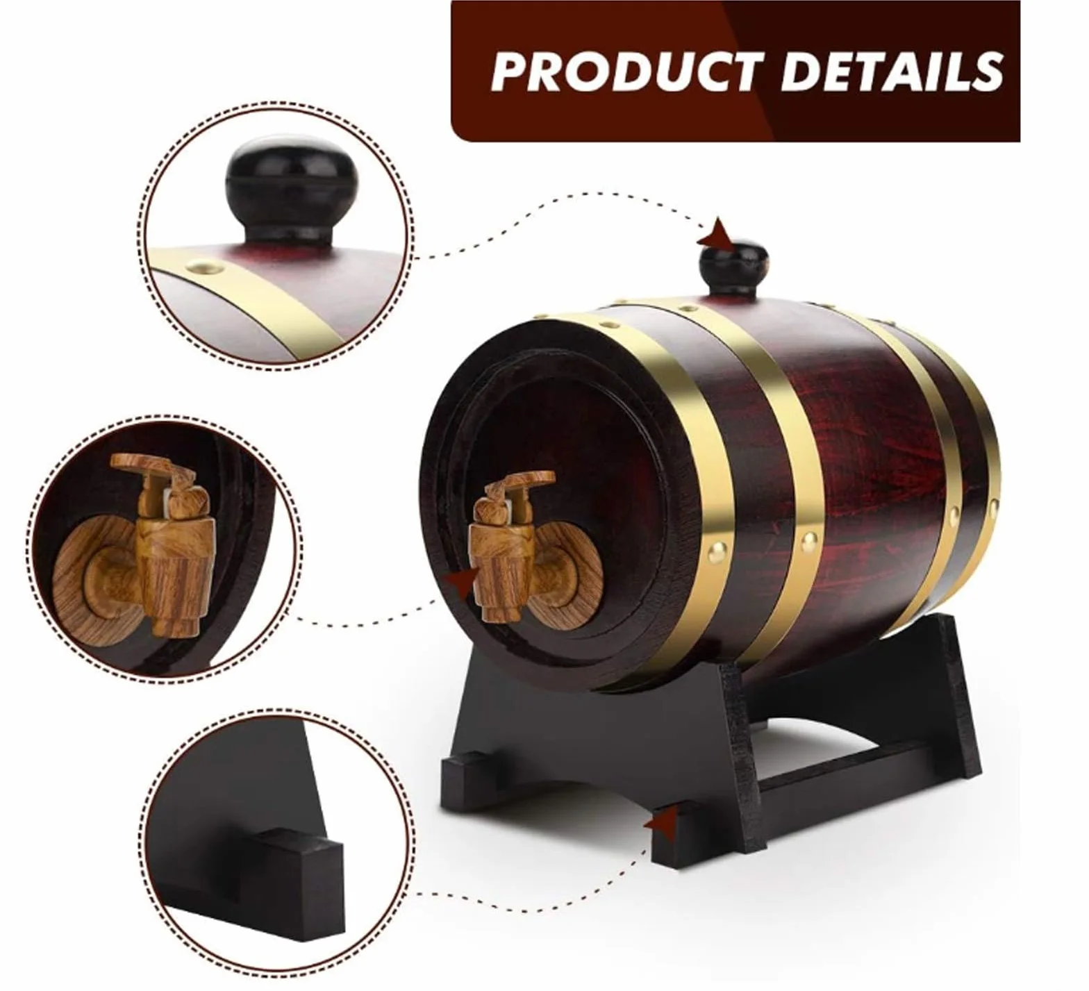 Barril de Vino de Madera Vintage de 5l/10l/15l/20l/30l/50l, Barriles con Soporte, Revestimiento de Papel de Aluminio, Ideal para Cueva de Hombre, Pub(F,10L)