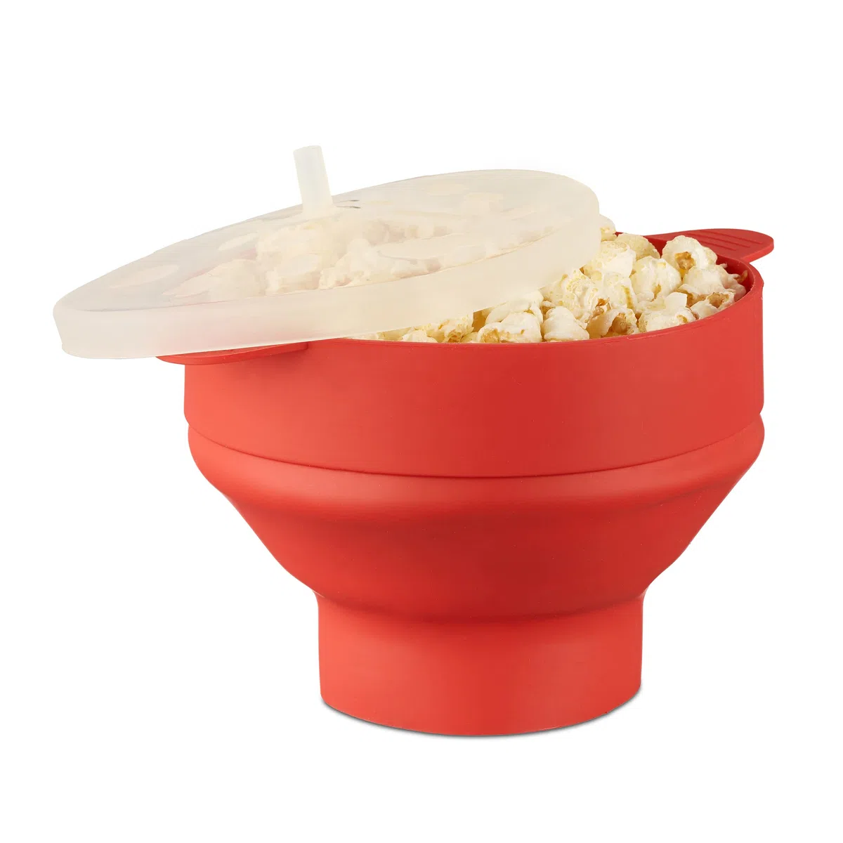 Relaxdays Palomitero Microondas, Recipiente Palomitas, Silicona, sin Aceite, sin BPA, 14.5 x 25.5 x 25.5 cm, Rojo
