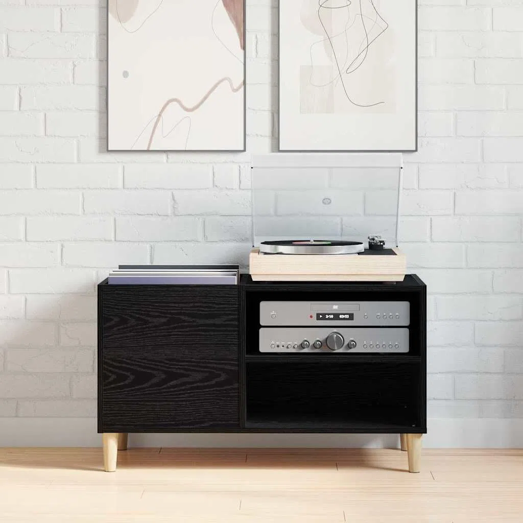 Mueble porta vinilos roble negro 84,5 x 38 x 48 cm | Diseño minimalista, elegante para salón, ideal para colección de vinilos