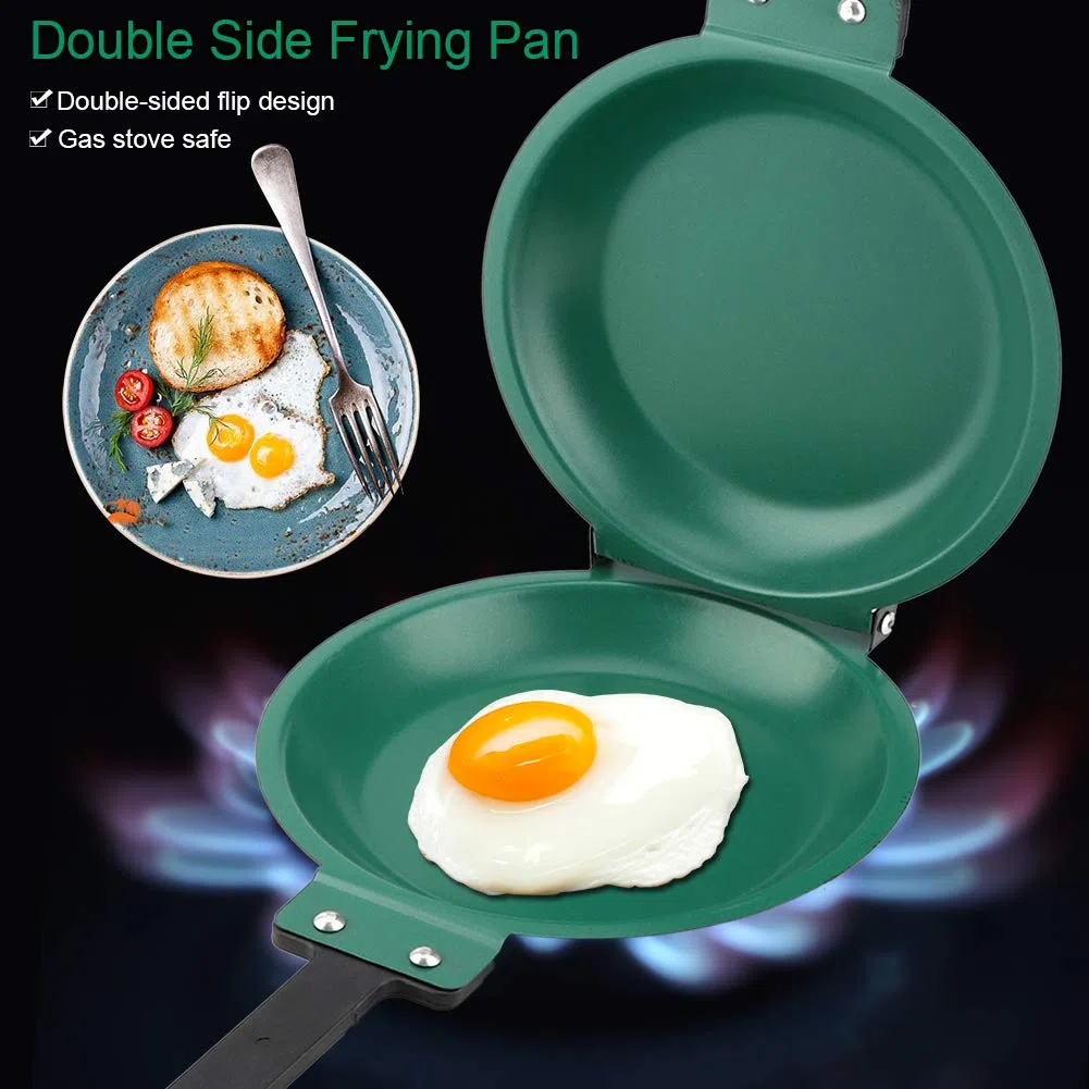 Sartén de doble cara, antiadherente para panqueques, sartén plegable, sartén para tortilla, parrilla antiadherente, panqueques, utensilios de cocina para el hogar, seguro para estufa de gas, verde