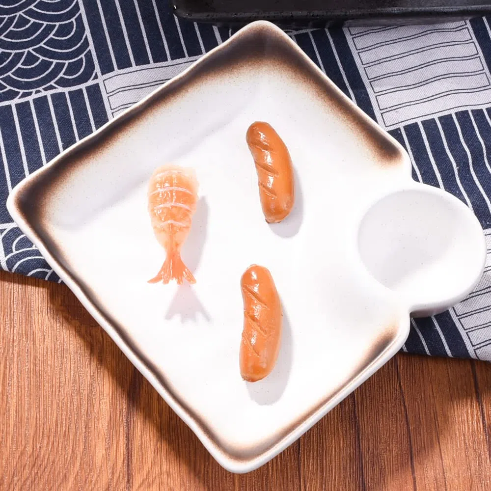 Plato de sushi japonés de 7 pulgadas, platos cuadrados para albóndigas y postres con platos de vinagre, juego de 2 bandejas para servir, para fiestas, apto para microondas y lavavajillas