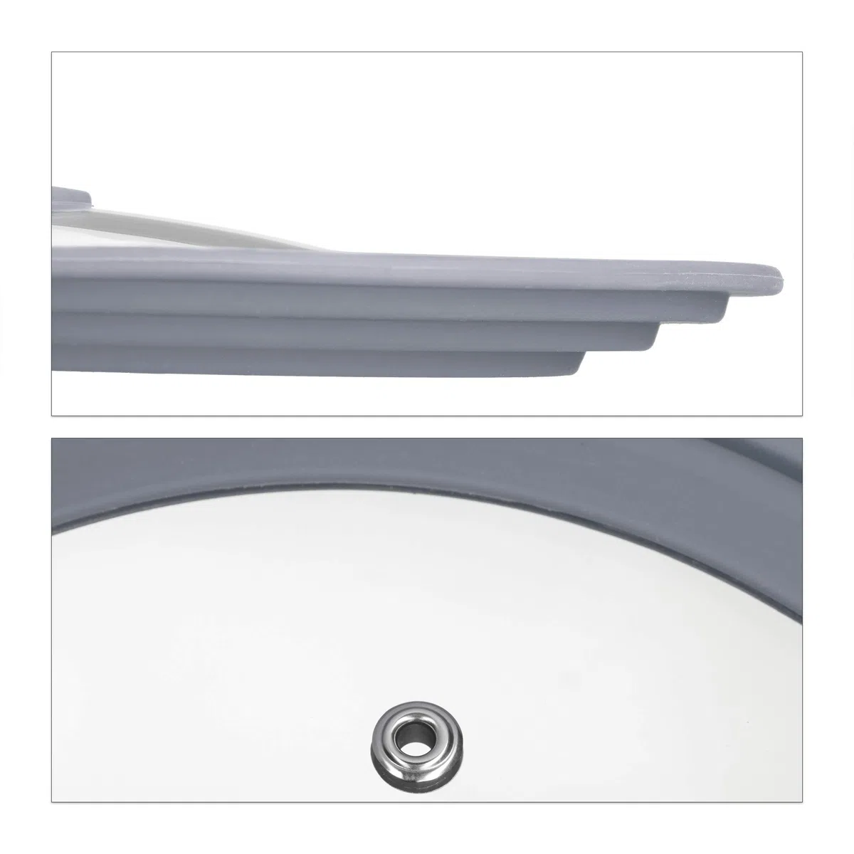 Relaxdays Tapa Sartén Universal, Tapadera Olla, 26-30 cm, Práctica, Borde de Silicona, Cristal, 1 Ud., 5x31,5 cm, Gris