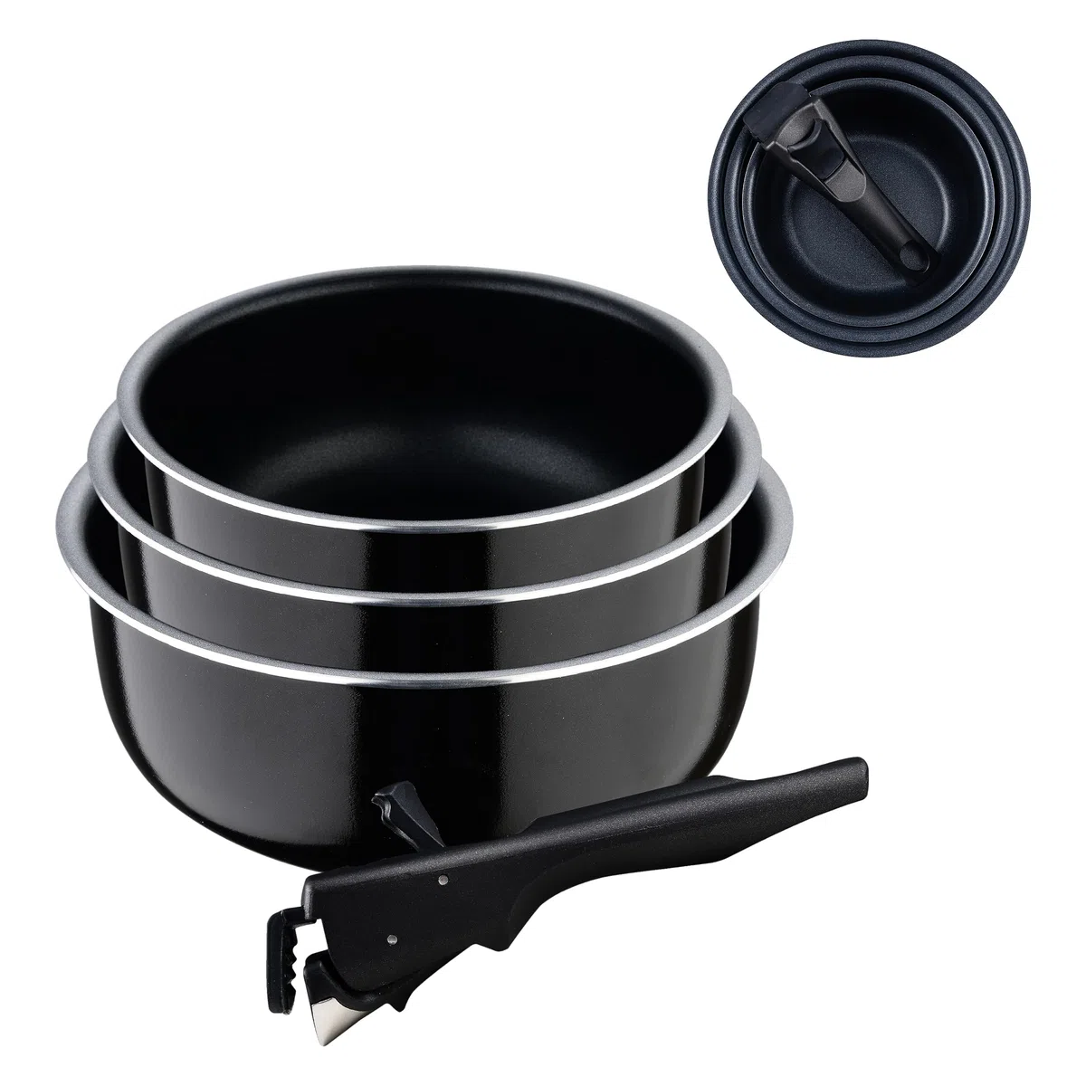 Bergner Black Edition Juego de 3 Cazos de Cocina de 16, 18 y 20 cm + Mango Ergonómico ExtraíbleAluminio Prensado y Antiadherente Todo Tipo de Cocinas y Horno, 16 cm | 18 cm | 20 cm