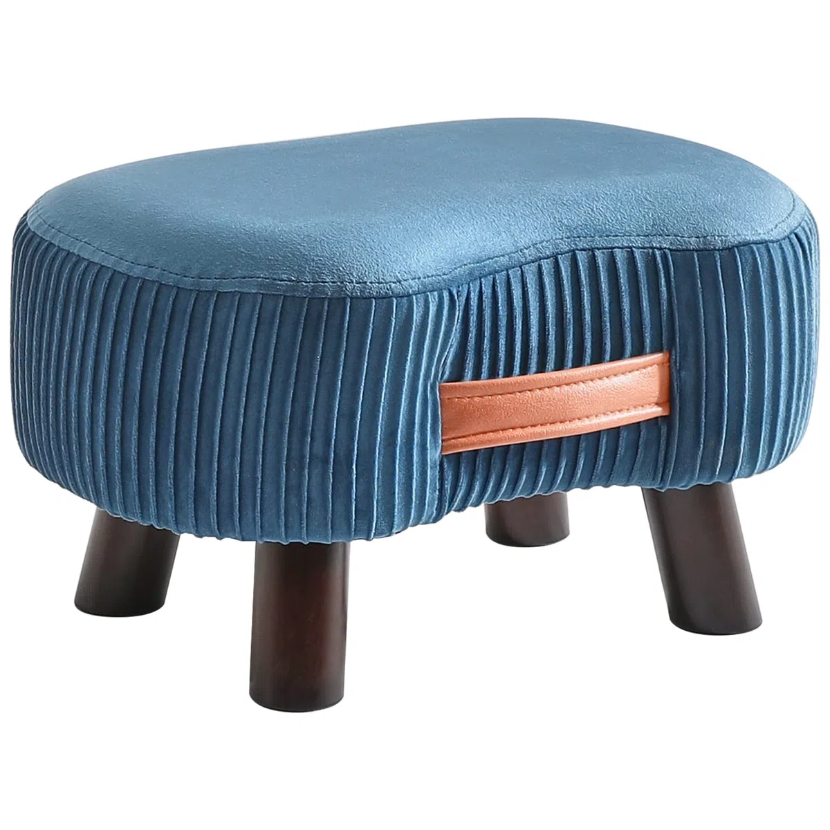 YMYNY Puf Otomana De Madera, Reposapiés Curvo Pequeño con Asa, Taburete De Sofá con Cojín De Asiento Suave, para Dormitorio, Sala De Estar, 40 × 28 × 23 CM, Azul Marino HBD021Q