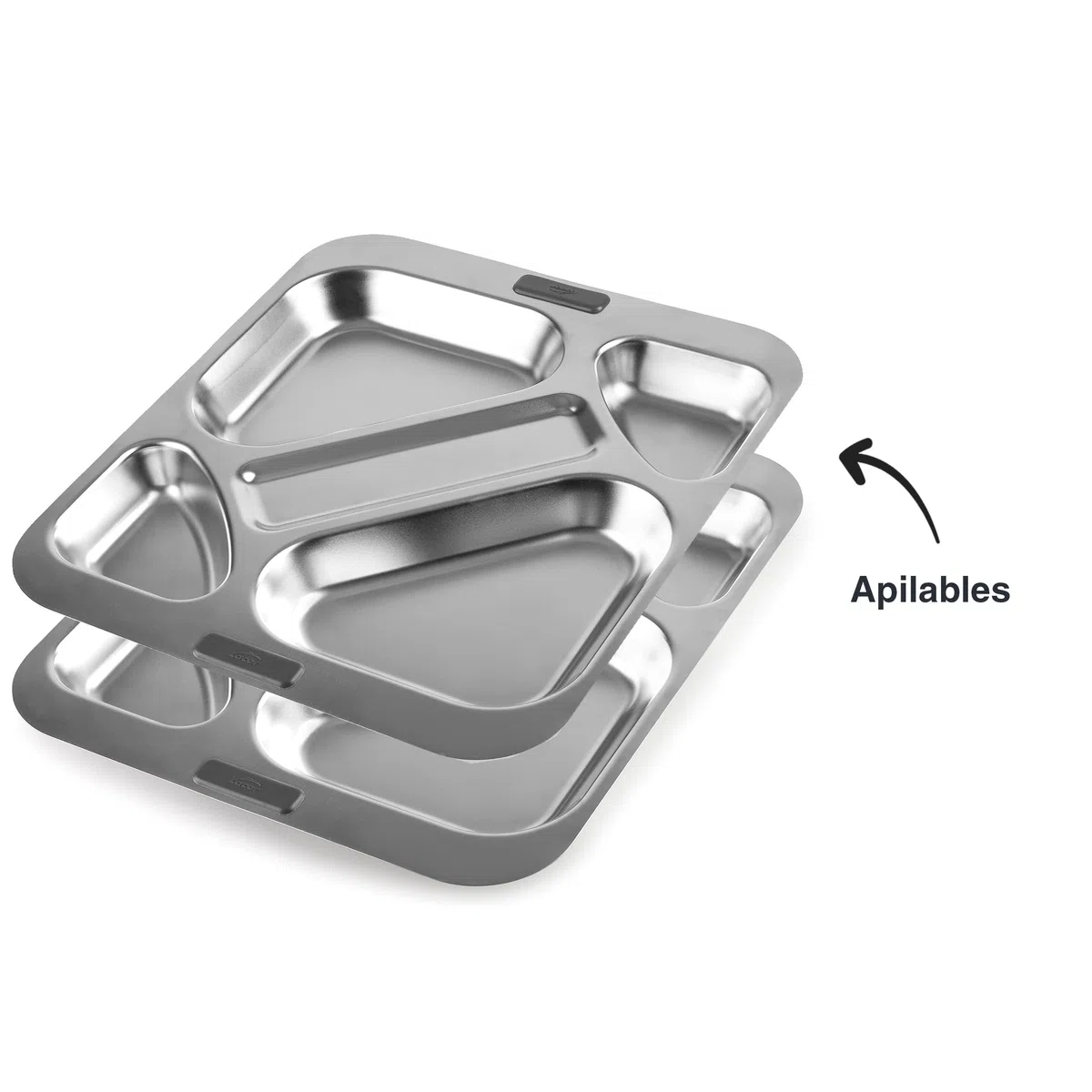 LACOR - 66957Z - Bandeja Autoservicio, Bandeja para Comedor, 4 Compartimentos + Espacio para Cubiertos, Apilable, Acero Inoxidable, 32.5 x 37.5 cm