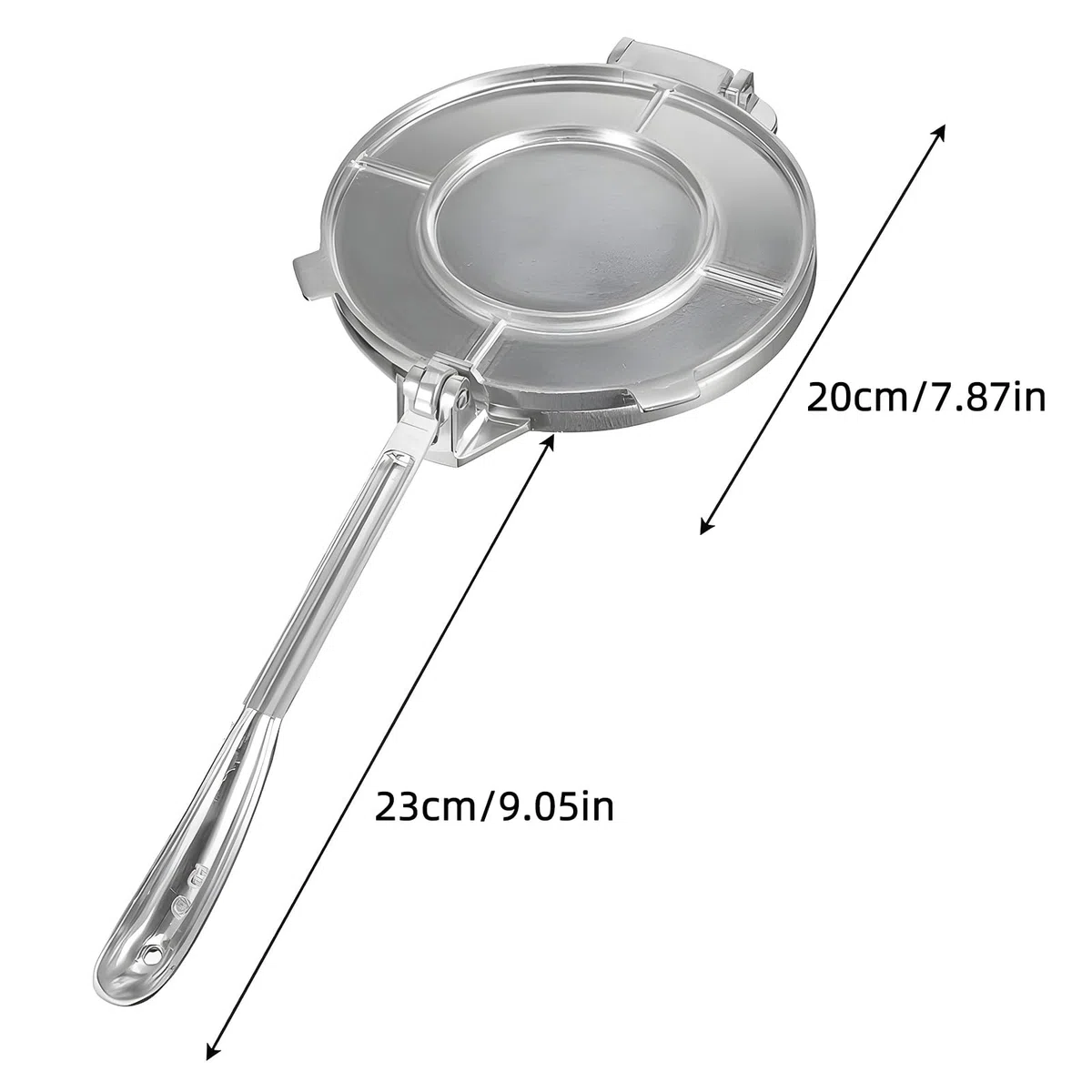 Prensa de tortilla de 8 pulgadas de alta resistencia de aleación de aluminio pre-sazonada con mango para maíz, masa, pizza, pastel, tortilla de harina