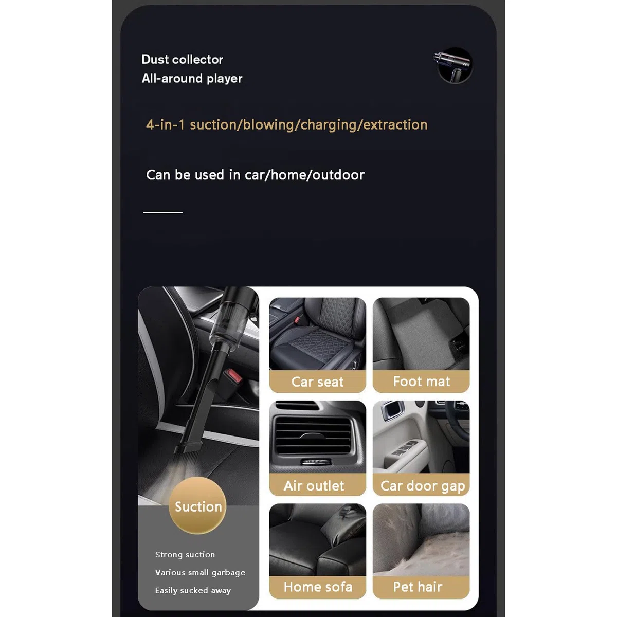 aspiradora para Coche, Aspiradora portátil 4 en 1 for Coche con tecnología de Carga rápida