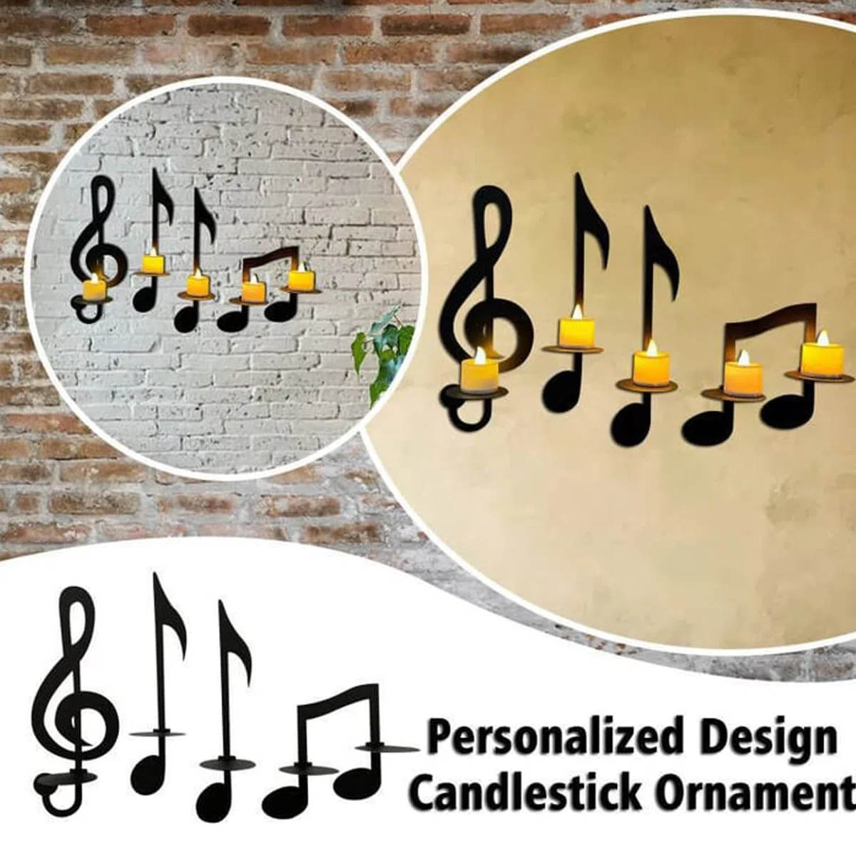 Fofetbfo Juego de 4 Candelabros de Pared de Metal Negro Con Símbolo de Música para Decoración del Hogar
