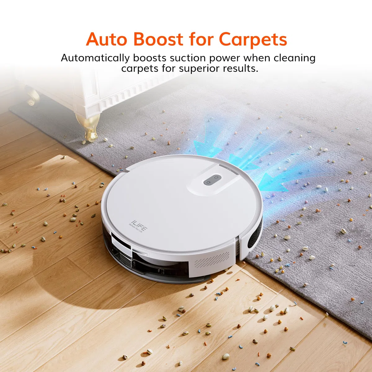 ILIFE Robot aspirador V20 con navegación láser, succión de 5000 Pa, limpieza personalizada, ideal para pelo de mascotas y suelos diversos, compatibilidad con Alexa y Google
