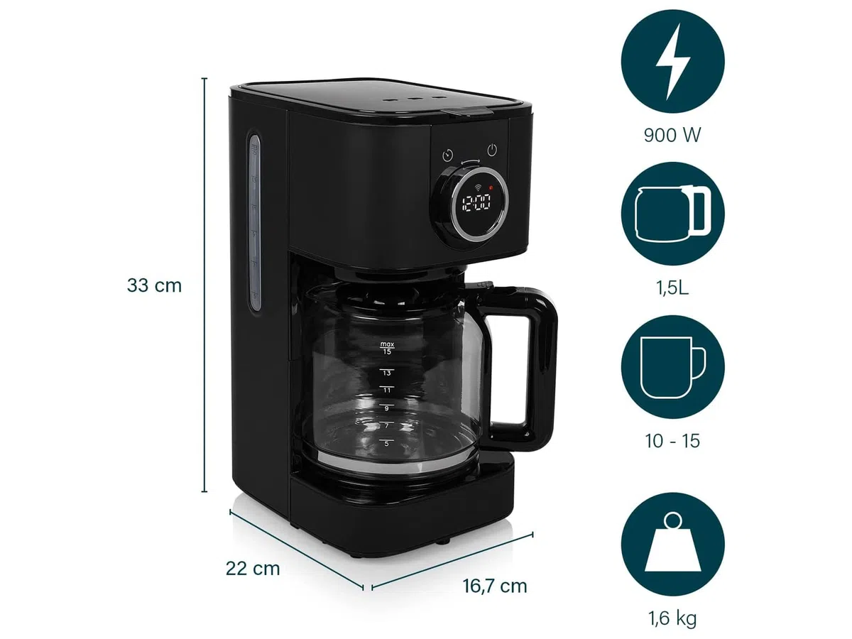 Set de desayuno de acero inoxidable en negro – Cafetera de filtro, hervidor de agua y tostadora