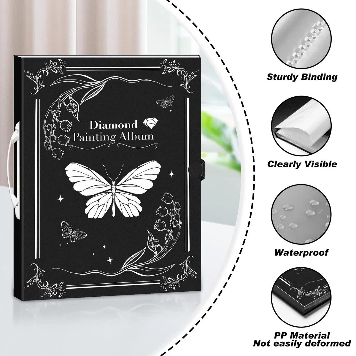 Diamond Painting Álbum de Fotos,Álbum de Fotos de Diamond Painting,Carpeta de Cartera de Arte de Diamantes con 30 Protectores de Bolsillo Puede Contener 60 imágenes(Negro)