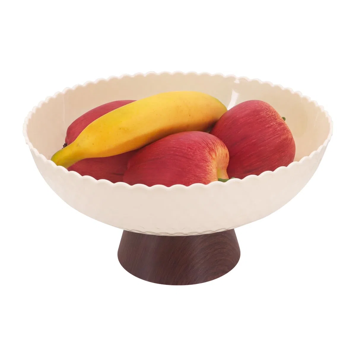 Frutero, cuenco de frutas de plástico, taza decorativa de pedestal de grano de madera, cesta de frutas decorativa, bandeja de almacenamiento de aperitivos (Blanco lechoso)