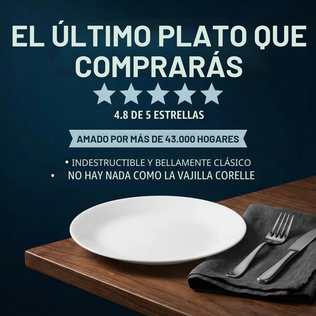 CORELLE Vitrelle - Juego de 6 platos para ensalada (cristal de tres capas, antiastilla), 21,6 cm, color blanco helado