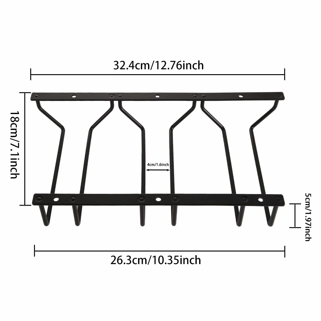 Estante para copas de vino negro de 18 cm, soporte colgante para copas de vino para bar comedor, 3 filas