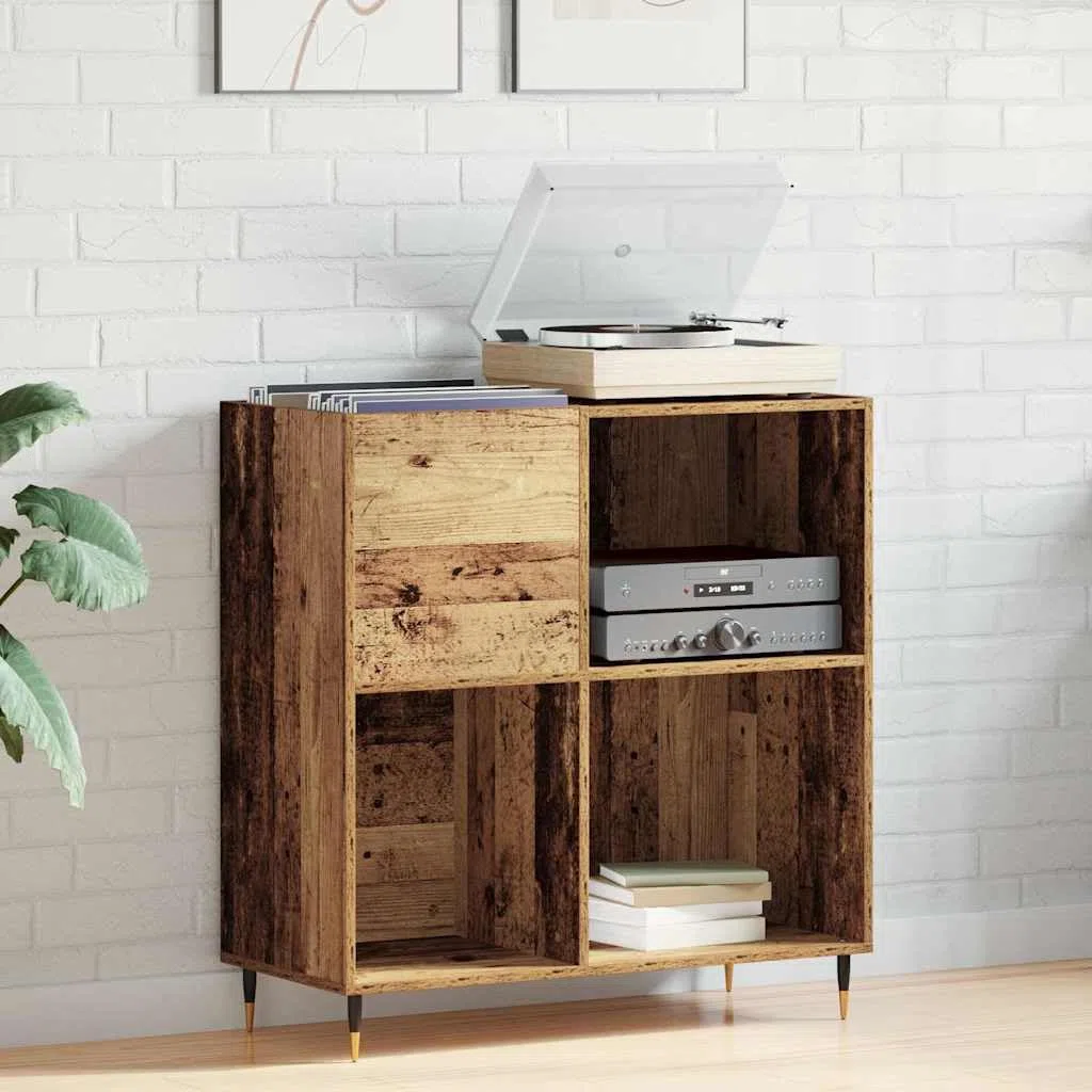 Armario para discos de vinilo de madera vieja, 85 x 38 x 89 cm, con 4 estantes, almacenamiento de medios industriales para salón y oficina, ahorro de espacio, almacenamiento de CD y DVD