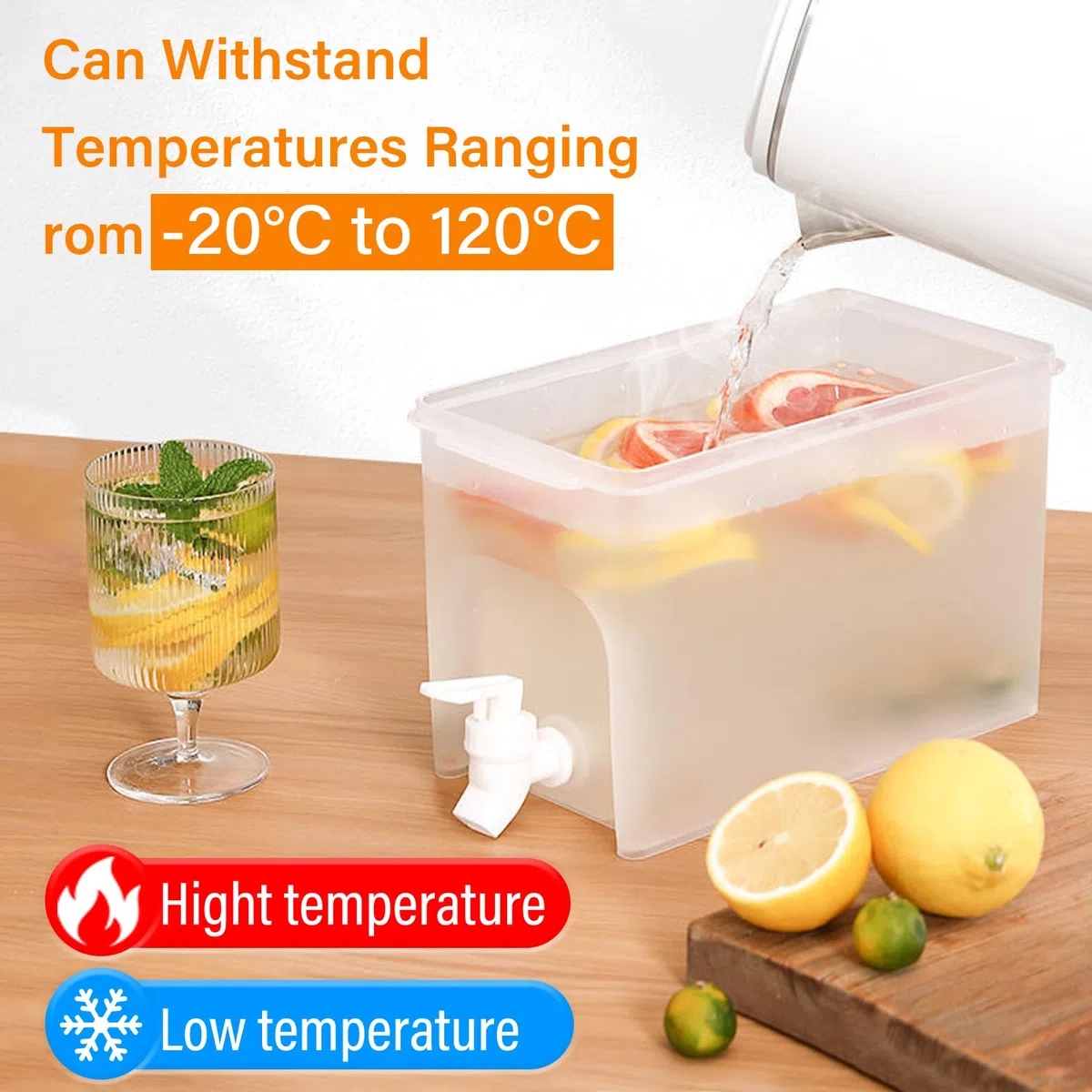 Dispensador de agua fría de gran capacidad de 4L con grifos,Dispensador de zumo Dispensador de agua para frigoríficos(con grifo),Diseñado para fiestas, camping, zumos de frutas, bebidas y cócteles