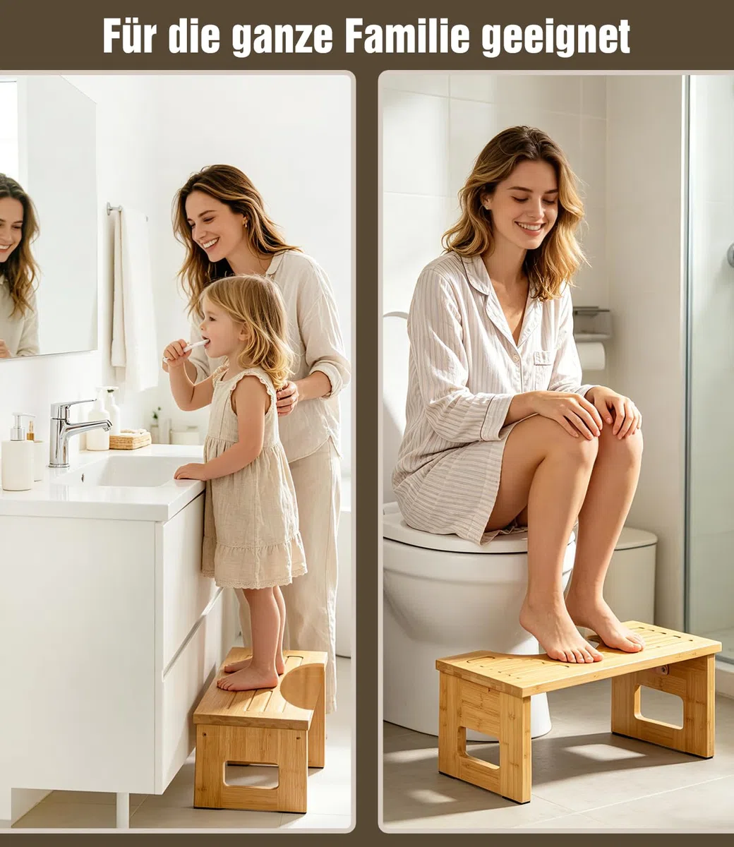Taburete de inodoro de madera de bambú para adultos, taburete de inodoro con almohadillas antideslizantes, taburete ergonómico para baño