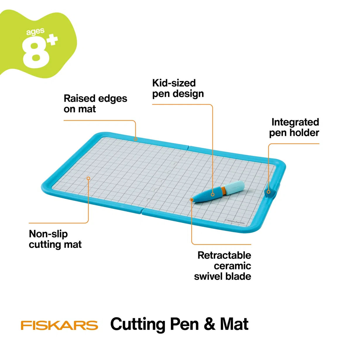 Fiskars Bolígrafo de corte y alfombrilla para niños, herramienta de corte de precisión segura con alfombrilla antideslizante plegable para manualidades y proyectos escolares